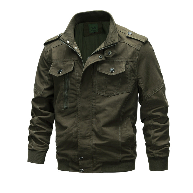 Men's Washed Cotton Military Jacket - Rugged and Casual