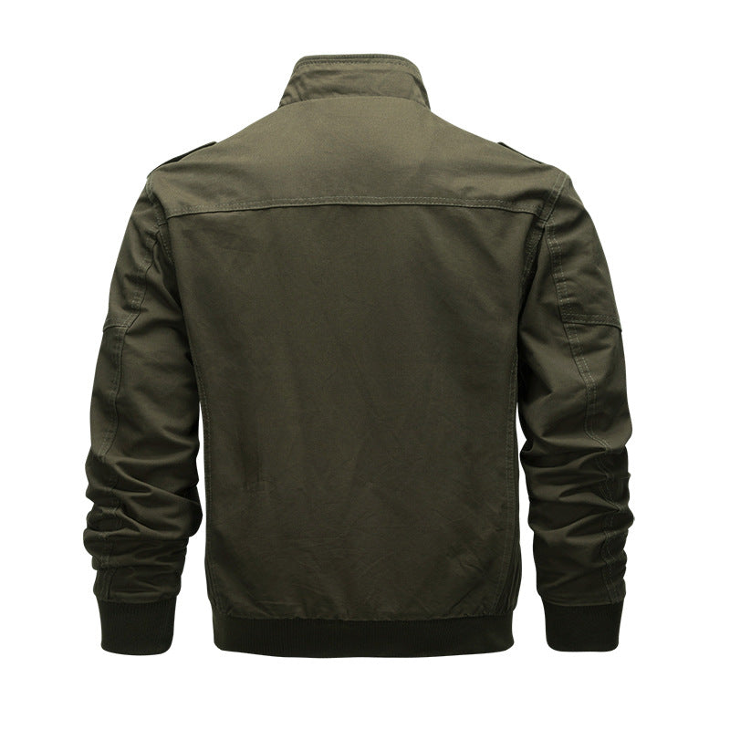 Men's Washed Cotton Military Jacket - Rugged and Casual
