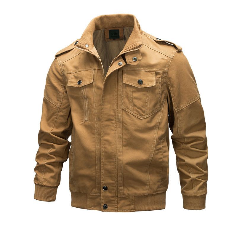 Men's Washed Cotton Military Jacket - Rugged and Casual