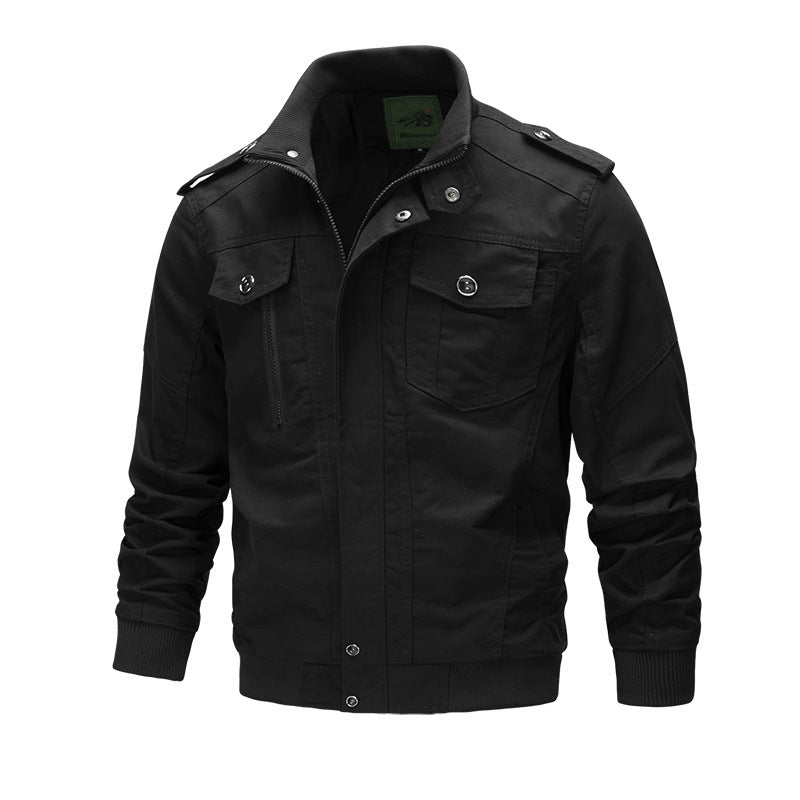 Men's Washed Cotton Military Jacket - Rugged and Casual