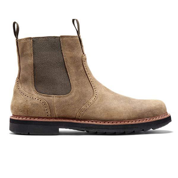 Men's Chelsea Boots – Classic Faux Leather Pull-On Dress Boots with Elastic Side Panel