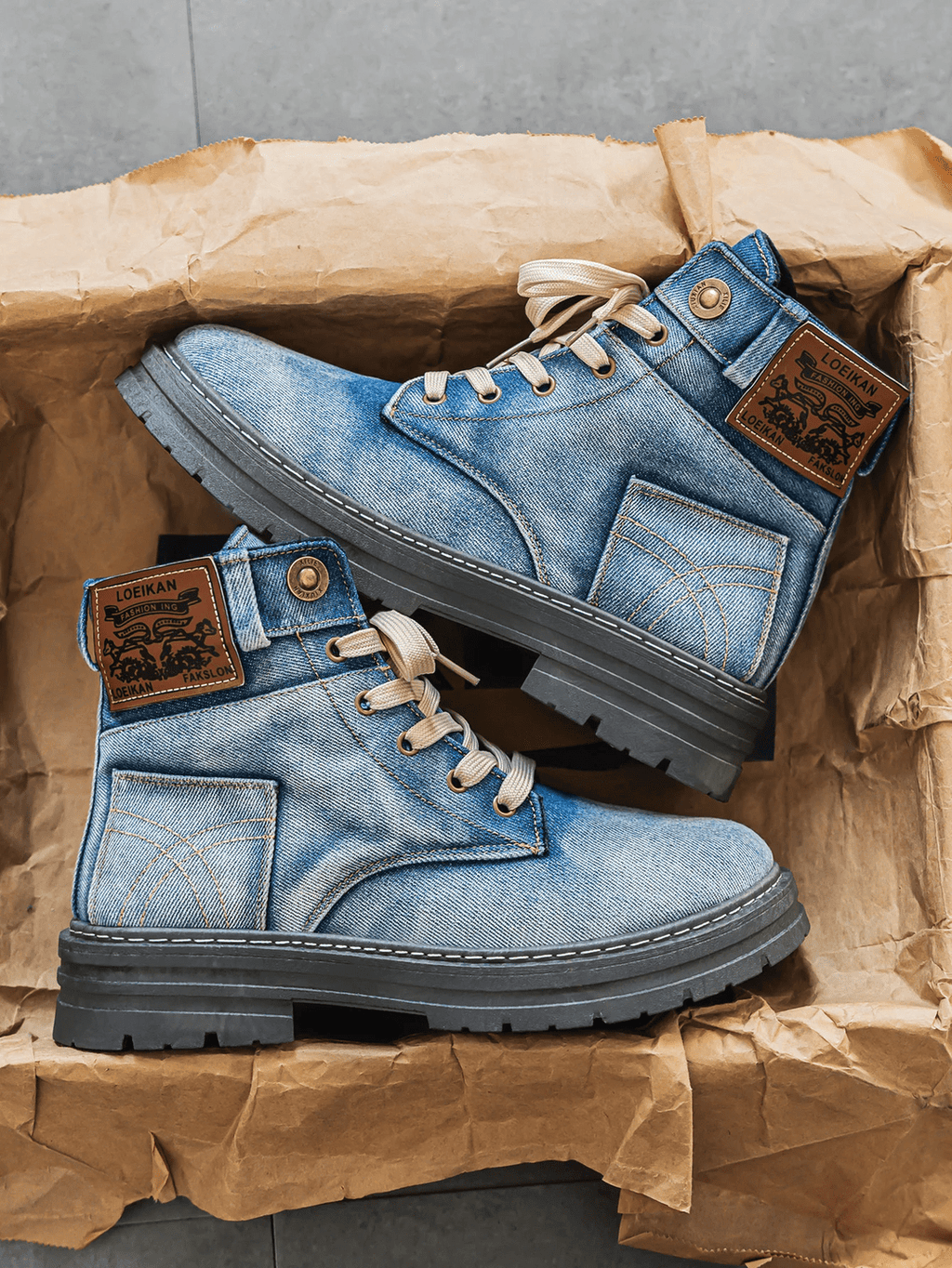 Men's Denim Ankle Boots – Stylish Lace-Up Casual Outdoor Footwear