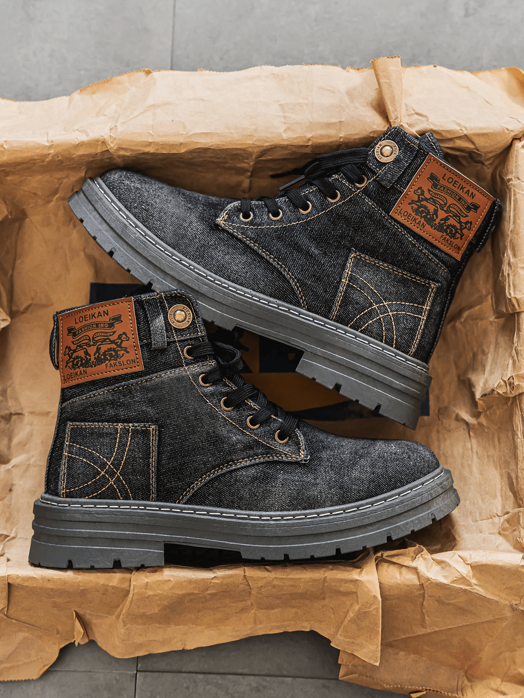Men's Denim Ankle Boots – Stylish Lace-Up Casual Outdoor Footwear