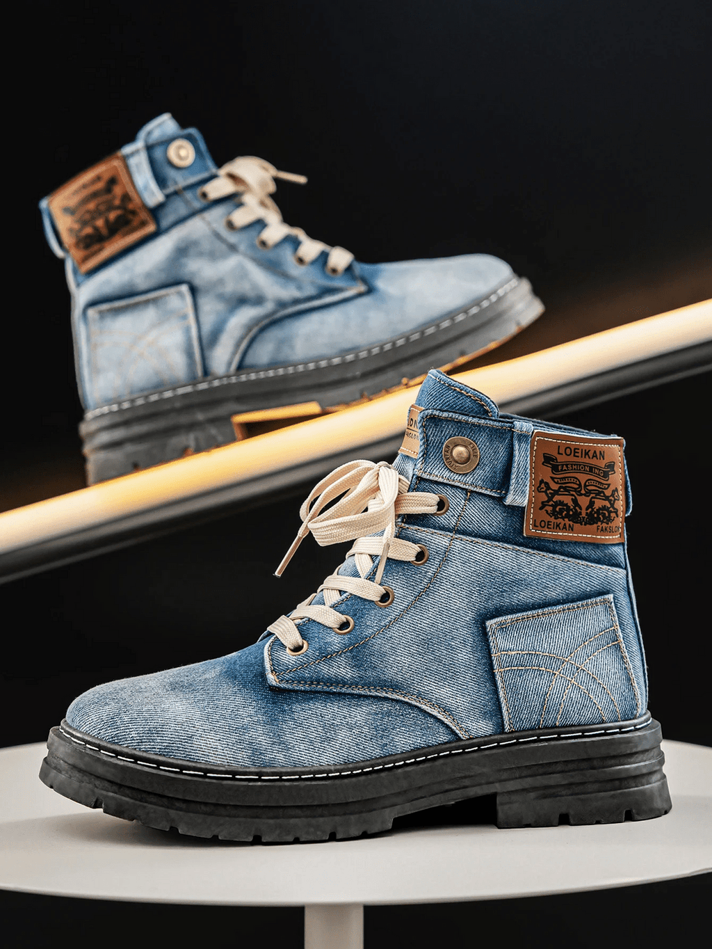 Men's Denim Ankle Boots – Stylish Lace-Up Casual Outdoor Footwear