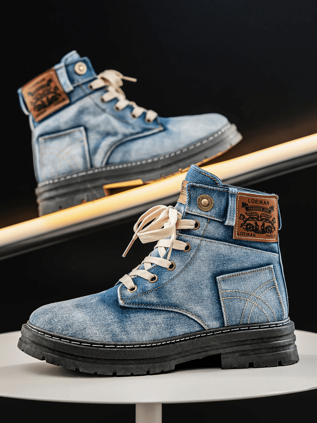 Men's Denim Ankle Boots – Stylish Lace-Up Casual Outdoor Footwear