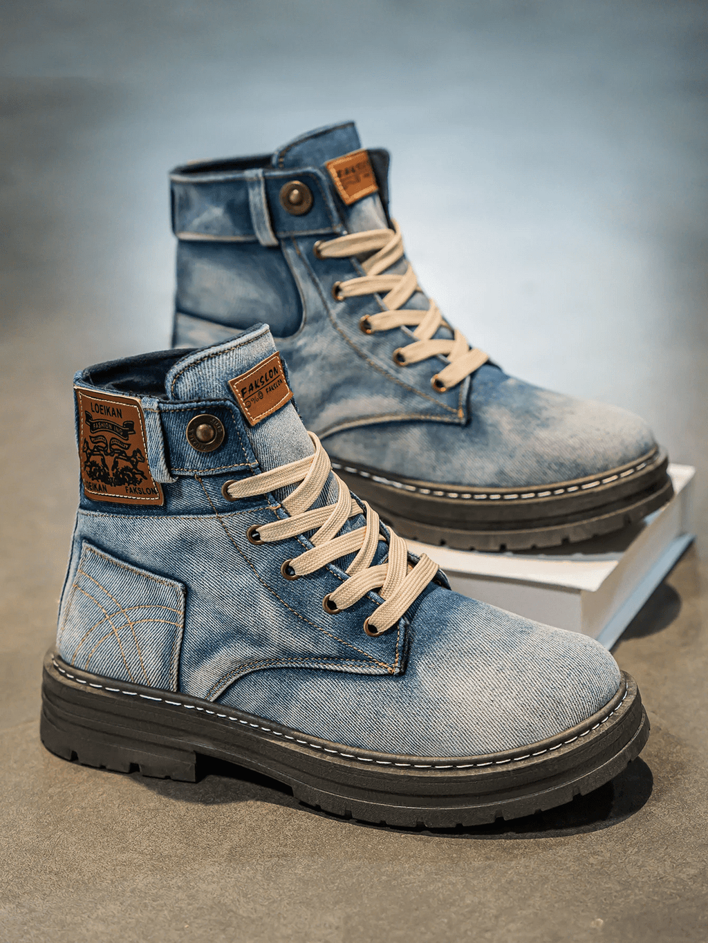 Men's Denim Ankle Boots – Stylish Lace-Up Casual Outdoor Footwear