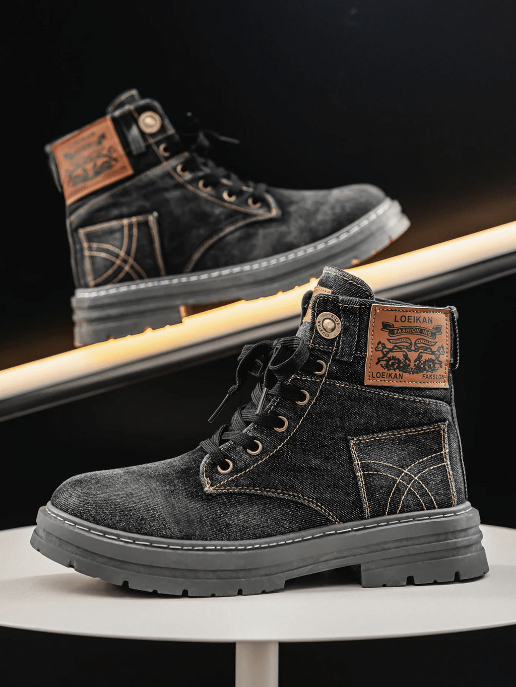 Men's Denim Ankle Boots – Stylish Lace-Up Casual Outdoor Footwear