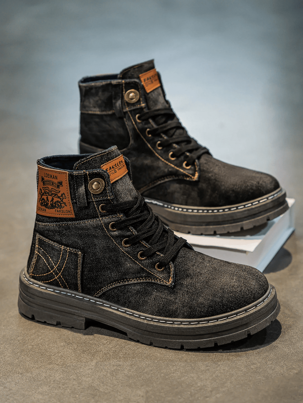 Men's Denim Ankle Boots – Stylish Lace-Up Casual Outdoor Footwear