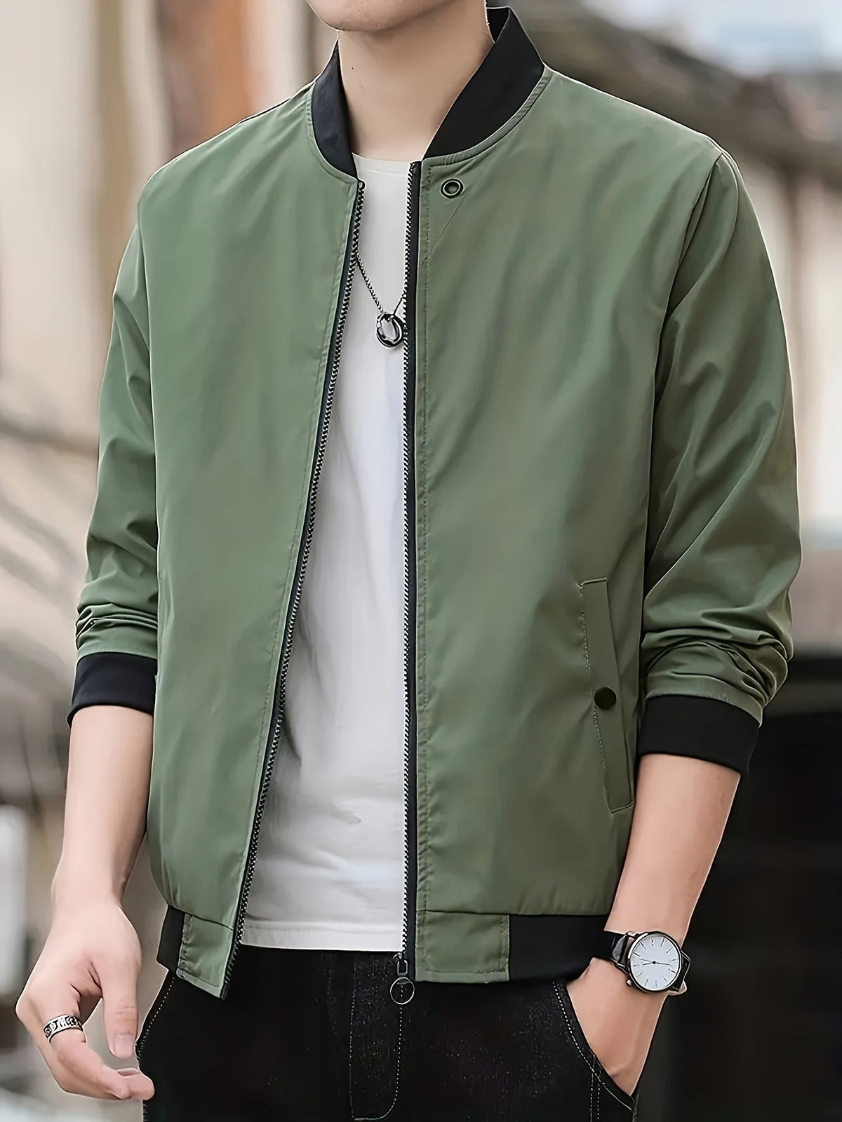 Men's Lightweight Summer Jacket – Stand Collar Zip-Up Casual