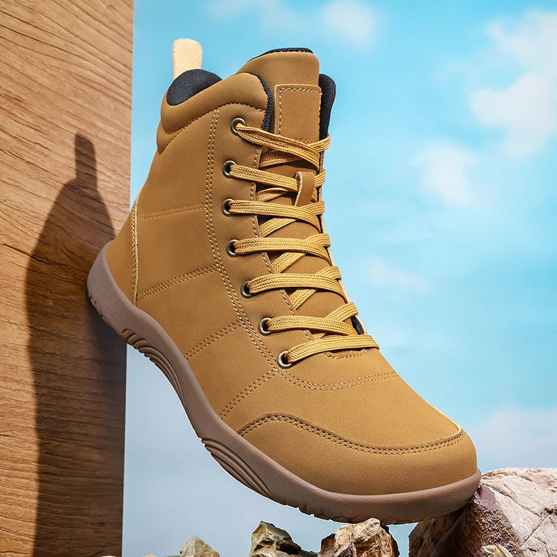 Men's Minimalist Barefoot Hiking Shoes – Wide Toe Zero Drop Leather Ankle Boots