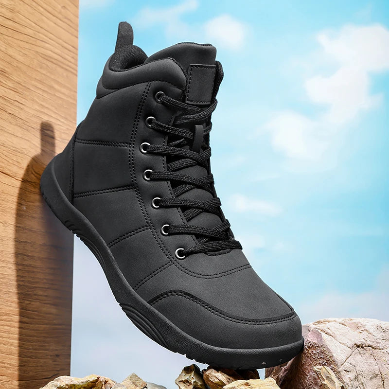 Men's Minimalist Barefoot Hiking Shoes – Wide Toe Zero Drop Leather Ankle Boots