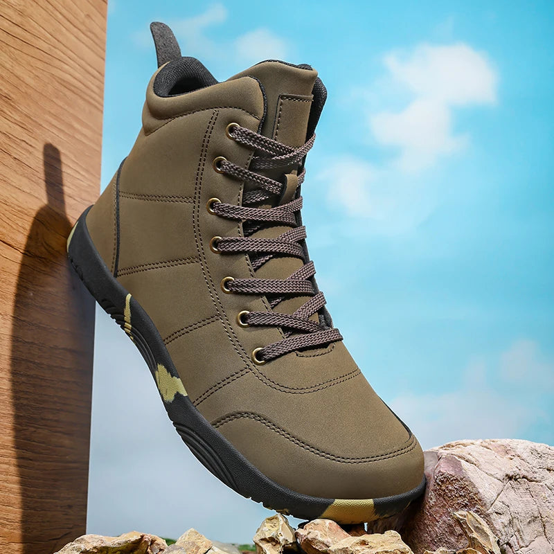 Men's Minimalist Barefoot Hiking Shoes – Wide Toe Zero Drop Leather Ankle Boots
