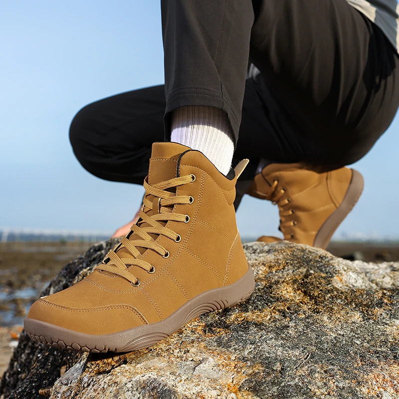 Men's Minimalist Barefoot Hiking Shoes – Wide Toe Zero Drop Leather Ankle Boots