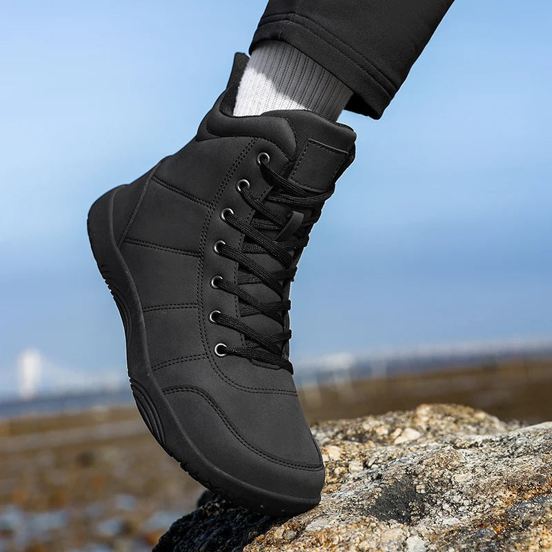 Men's Minimalist Barefoot Hiking Shoes – Wide Toe Zero Drop Leather Ankle Boots