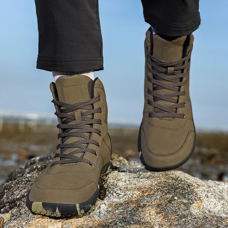 Men's Minimalist Barefoot Hiking Shoes – Wide Toe Zero Drop Leather Ankle Boots