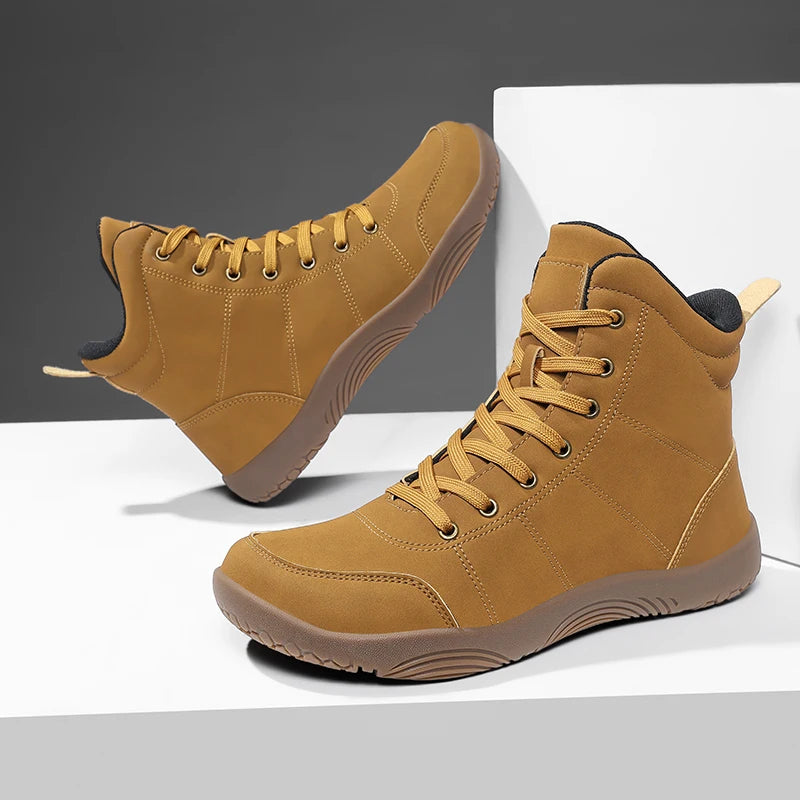 Men's Minimalist Barefoot Hiking Shoes – Wide Toe Zero Drop Leather Ankle Boots