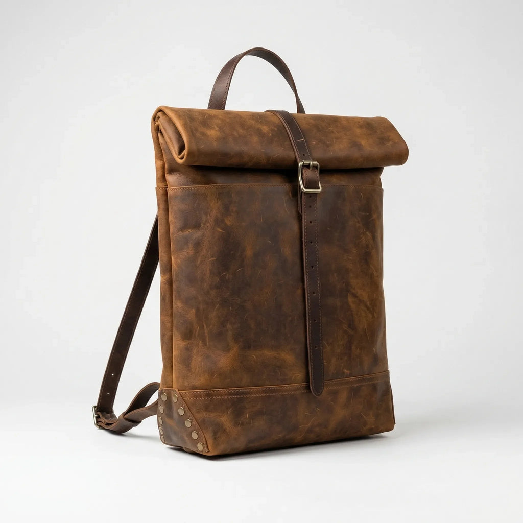 Vintage Roll-Top Structured Backpack – Durable Weatherproof Everyday Carry