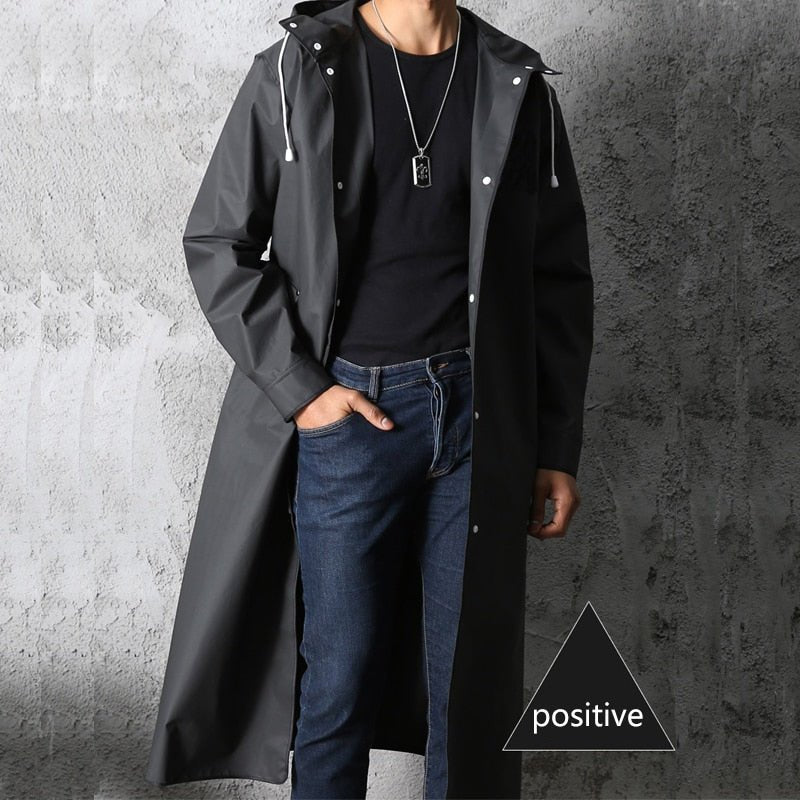 Waterproof Long Raincoat – Unisex with Hood Windproof Outdoor Jacket