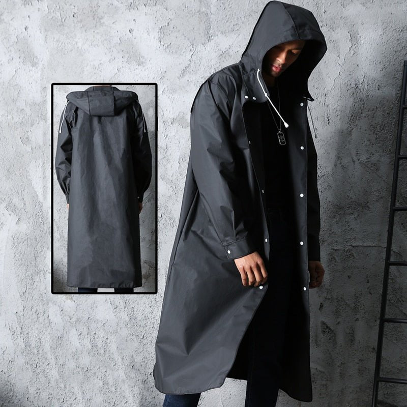 Waterproof Long Raincoat – Unisex with Hood Windproof Outdoor Jacket